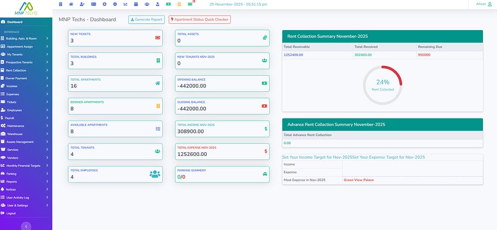 Residoo - Apartment Managent Software - Dashboard
