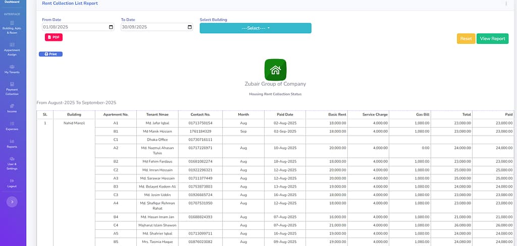 Rent Collection Report - MNP Techs - Apartment Management Software